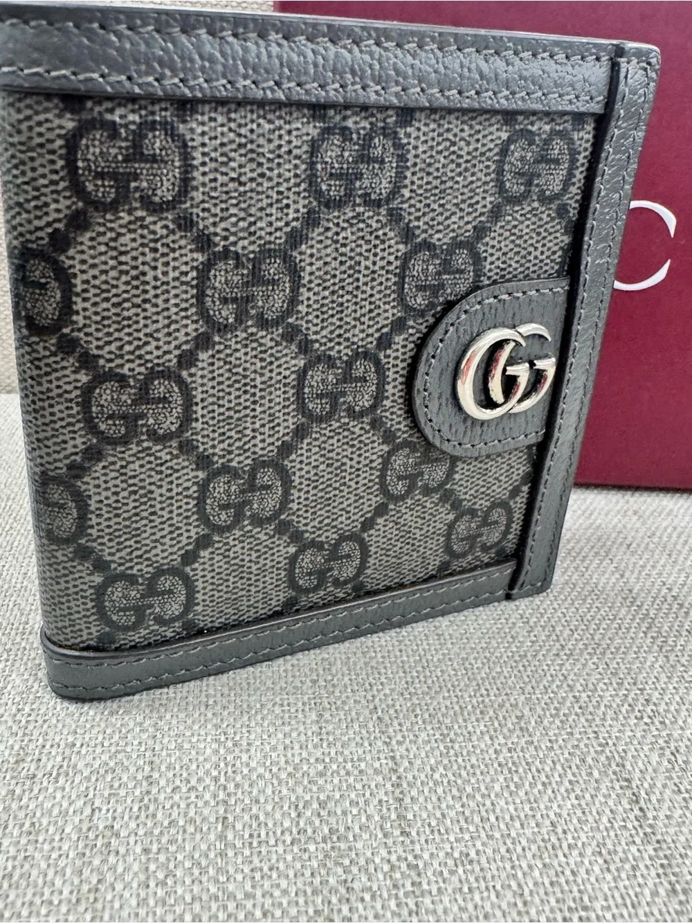 Gucci Gray GG Monogram Bifold Wallet with Silver Double G